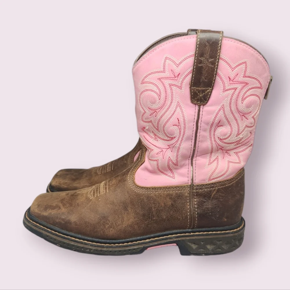 Georgia Boot Square Toe Leather Cowgirl‎ Boots Pink Girls Size 7